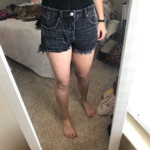 Zara Black Distressed Denim Shorts
